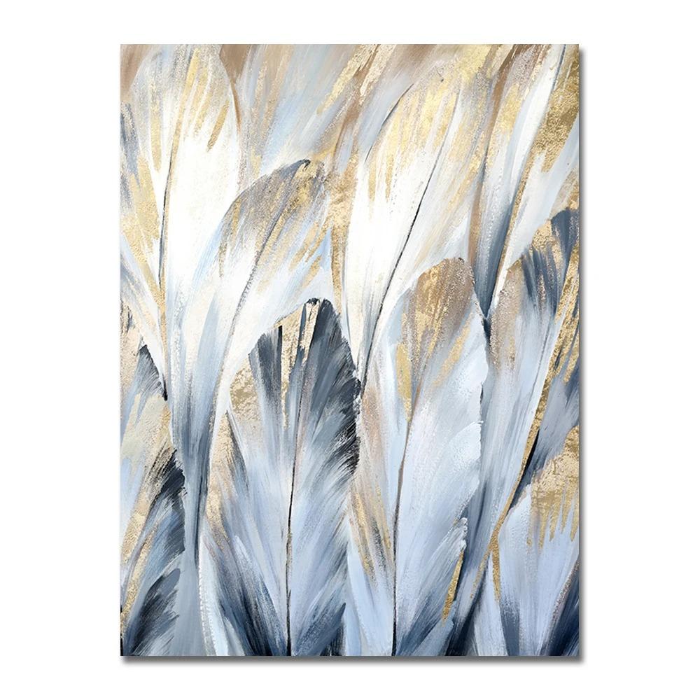 Póster de Hojas de Palma Doradas Abstractas Pintura en Lienzo de Plantas Nórdicas Naturaleza Muerta Arte de Pared Imágenes para Sala de Estar Decoración Interior del Hogar
