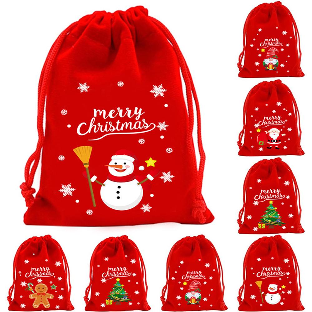 Xmas Patterns Velvet Bags 9x12 15x20cm Small Christmas Candy Gift Bag Drawstring Pouch Boutique Jewelry Packaging Bags
