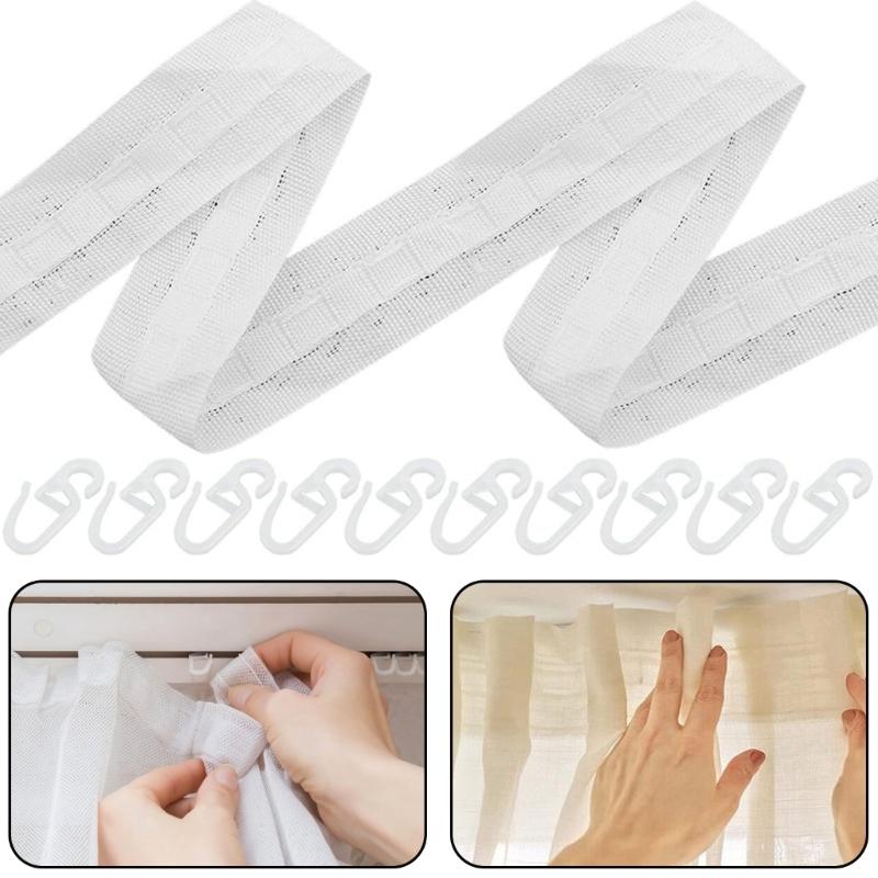 Curtain Pleat Tape 30 Meter Pleater Tape with 50Pcs S Shape Plastic Curtain Pleater Hooks White Curtain Heading Tape
