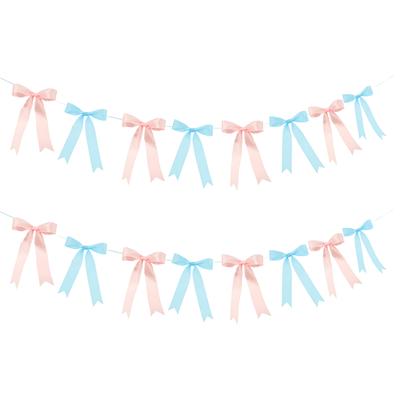 2Pcs Bow Garlands Banner Hanging Bow Party Decorative Banner Pre-Strung Satin Ribbon Ornaments for Bridal Shower Birthday Party