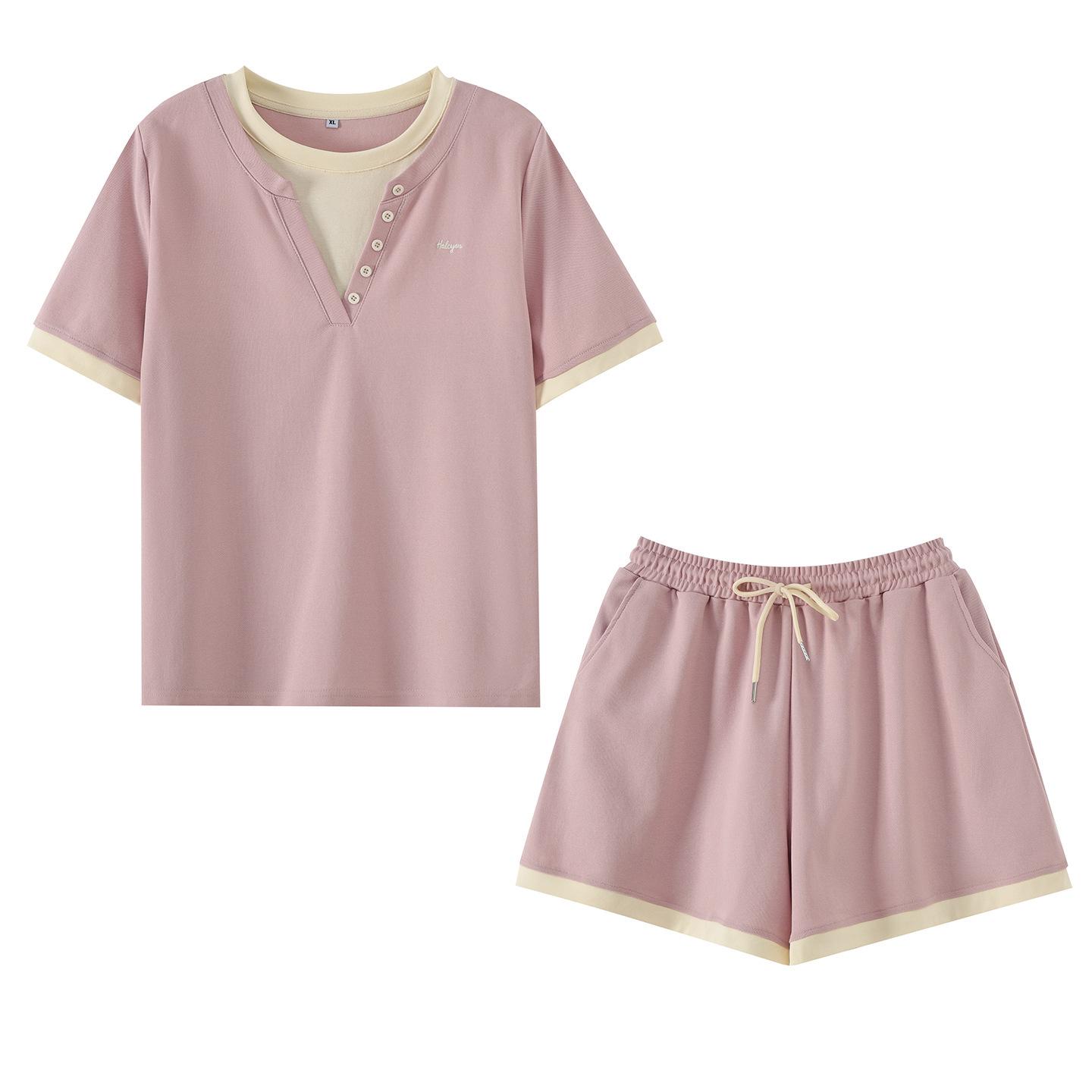 Plus Size Sporty Color Block Suit - Summer 2026 Casual Two-Piece Set 2XL (75-85 kg)