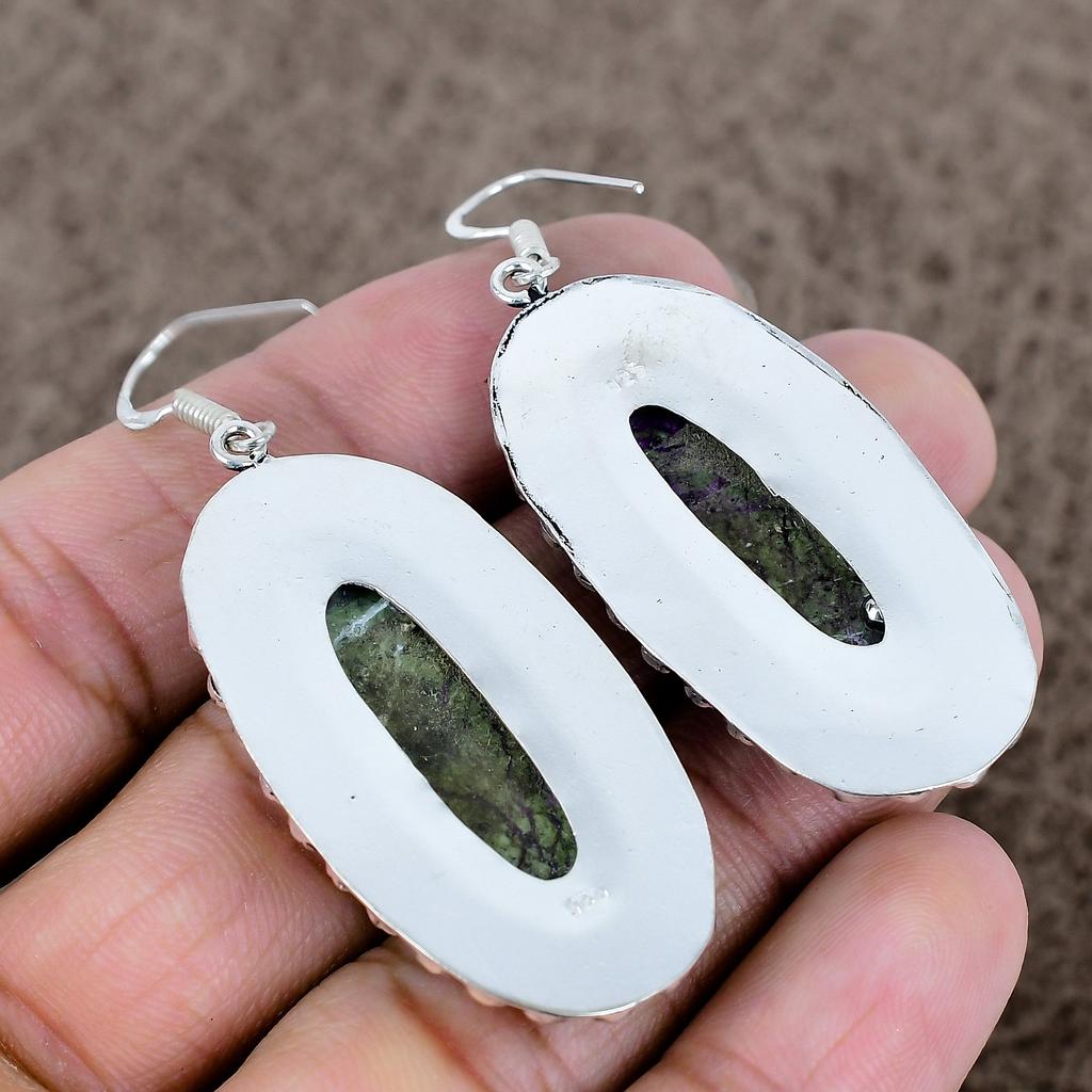 Purpurite Gemstone Handmade 925 Sterling Silver Jewelry Earring 2.48" KKG-702
