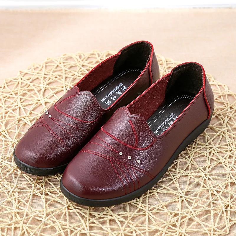Women Springtime Women Flat Shoes Genuine Leather Daily Moccasin Shoes Female Stylish Lace-Up Moccasin Shoes Mother Shoes Comfort Shoes 35