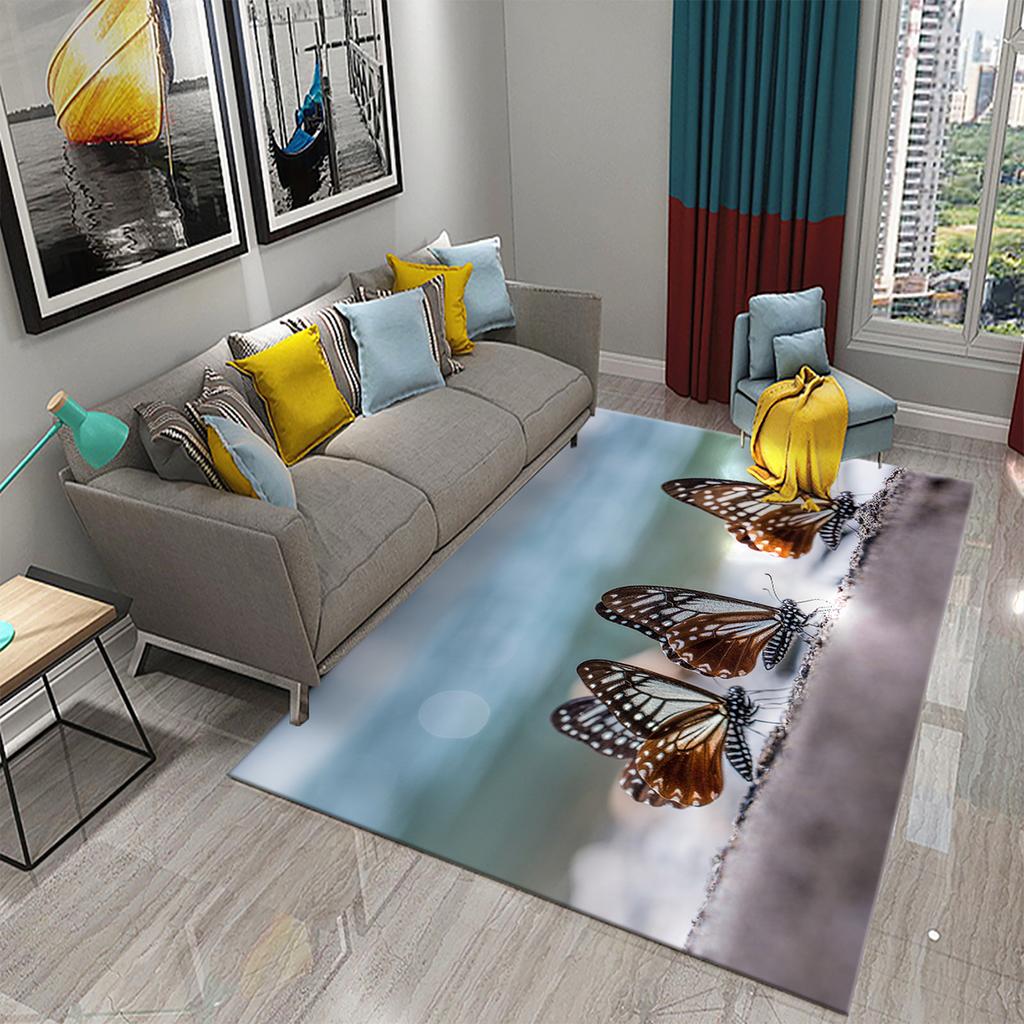 3D Bunter Schmetterling Blume Teppich Teppich für Wohnzimmer Schlafzimmer Sofa Küche Badezimmer Fußmatte Rutschfeste Bodenmatte Geschenk Heimdeko