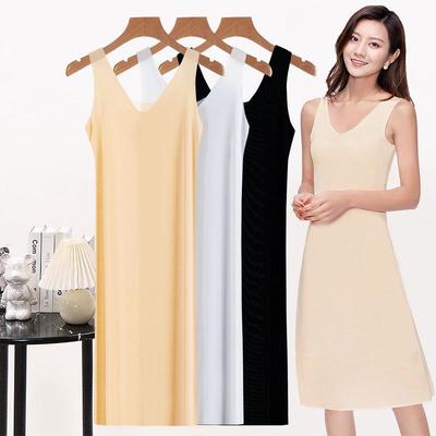 Plus Size Ice Silk Seamless Spaghetti Strap Slip Dress – Versatile Ultra-Thin Sleeveless Over-the-Knee Nightgown