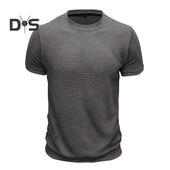 Summer Men Tops Knitted Round Neck Short Sleeves Solid Color Ribbed Elastic T-shirt Slim Fit Pullover Casual Daily Clothes