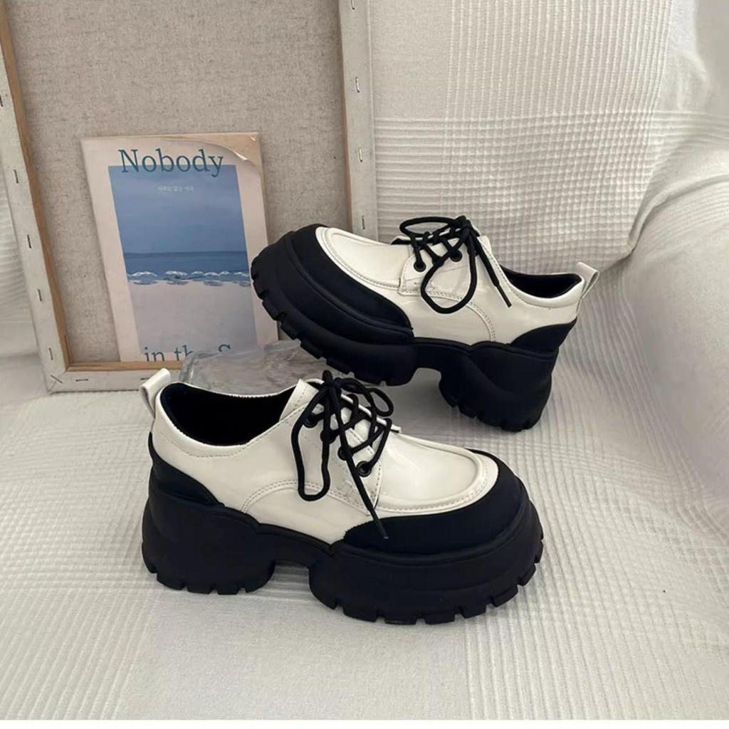 Women's Black Platform Loafers: British-Style, Thick-Soled, Height-Boosting, Deep-Mouth Leather Shoes for Autumn