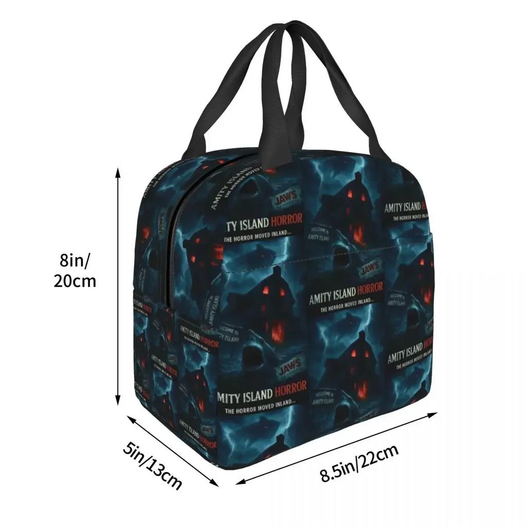 Jaws Halloween Horror Movie Insulated Lunch Bag for Women Office Cooler Thermal Food Box Tote Portable Lunch Boxes Container