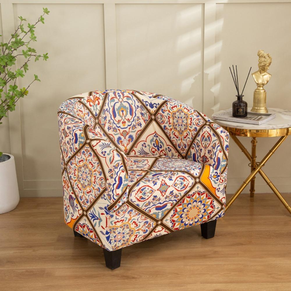 Stretch Printed Semi Circle Sofa Cover Full Wrap Cafe Chair Cover Internet Cafe Hotel Sofa Protector