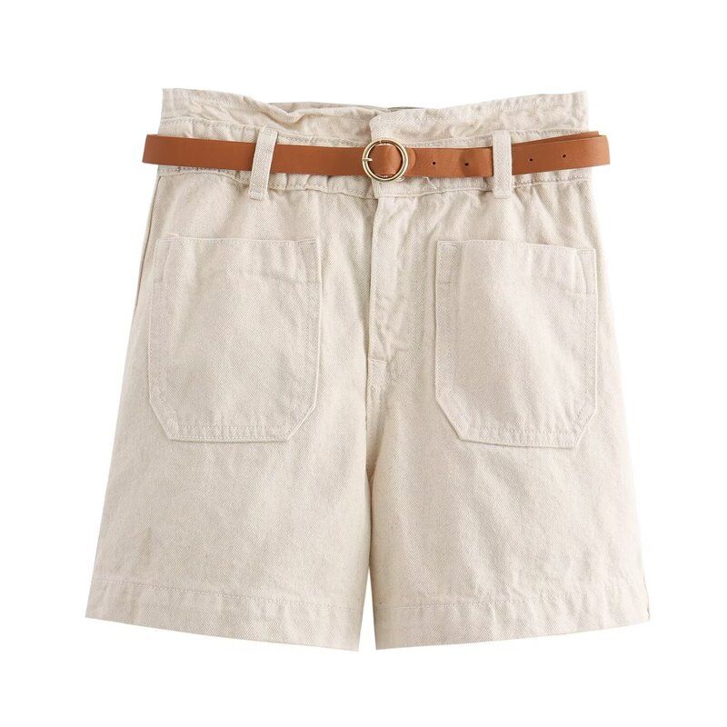 

Fashion Wind 2024 Summer New Women s Clothes Versatile Belt Loose Denim Straight Shorts 8228040 407 Hemp White M