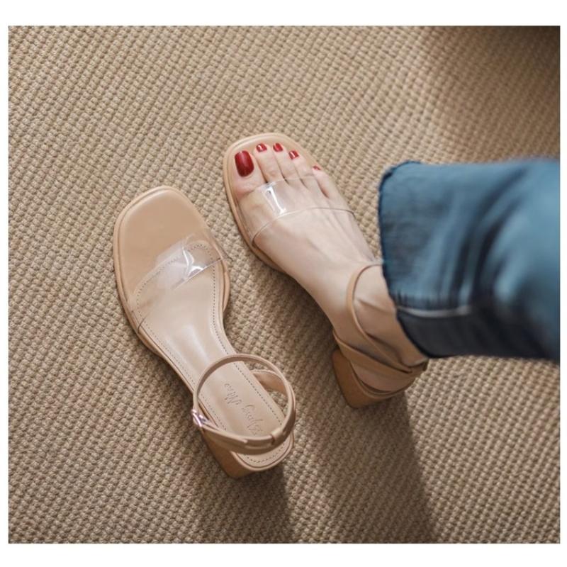Fashion Summer Women Sandals PVC Transparent Buckle Strap Platform Square Heel High Heels Pumps Lady Sandal Woman Shoes
