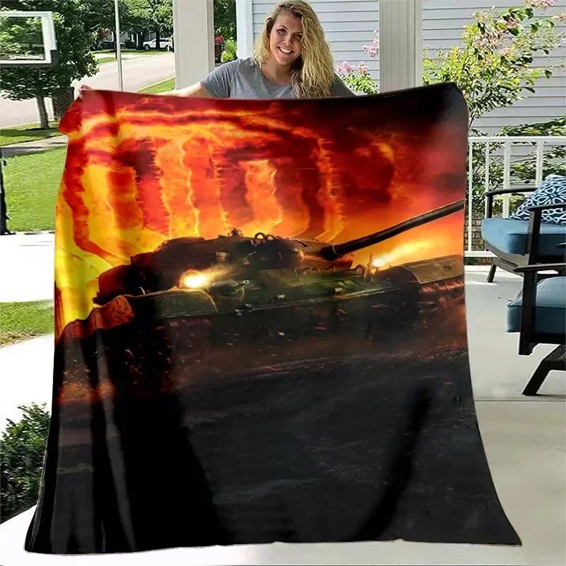 War Tank Flannel Throw Blanket Printed Military Weapons Blanket Bed Sofa Travel Hiking Picnic Blankets for Boys Men Adult Gifts