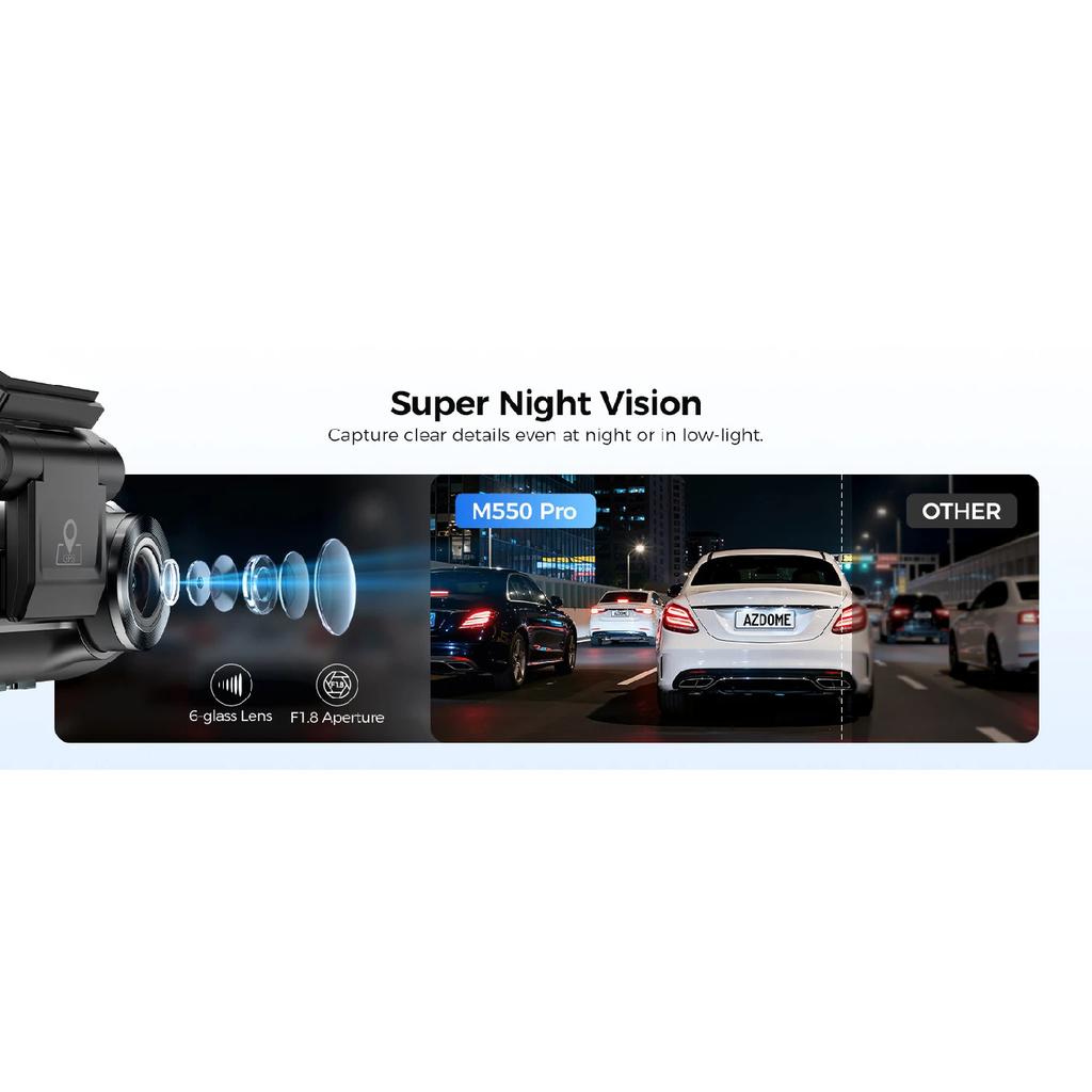 AZDOME Dash Cam M550 Pro 4K Car Camera GPS ADAS 5.8G WiFi Voice Control Parking Mode Super Night Vision 2.5K Rear Video Recorder
