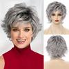 Silver Short Curly Wig, Fashion Layered Synthetic Wig with Bangs for Older Women Daily Use