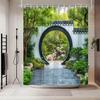Natural Landscape Shower Curtain Chinese Patio Spring Asian Garden Courtyard Arch Stone Classical Shower Curtains Set Bathroom