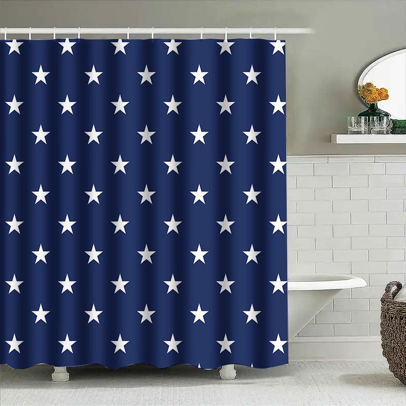 Starry Blue Shower Curtain White Stars Pattern Waterproof Fabric Decorative Bath Liner For Bathroom Size Customizable