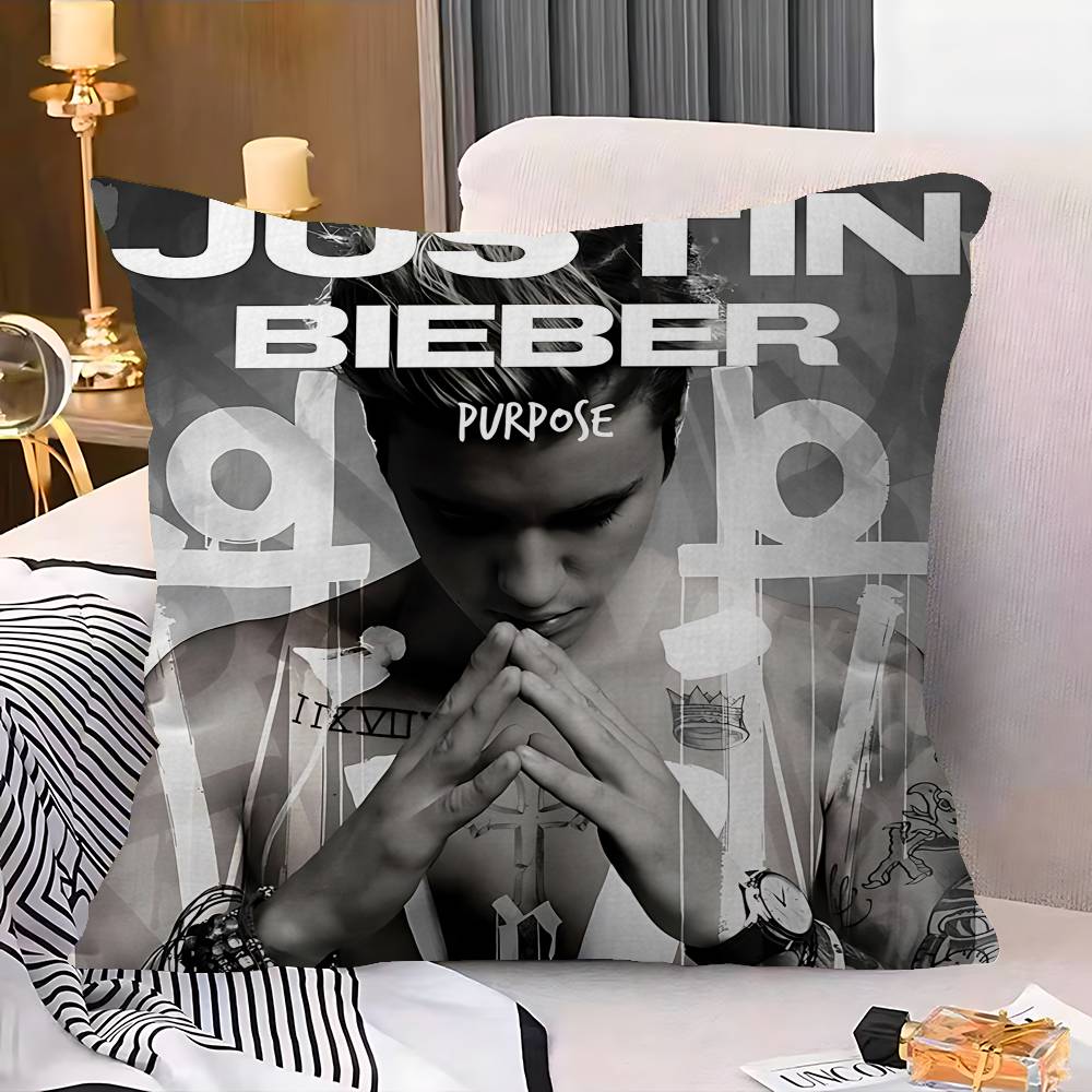 Federa per cuscino con stampa di J-Justin e B-Bieber, regalo a tema cartoni animati, copricuscino per camera da letto, casa, divano, sedia, decorazione per cuscino.