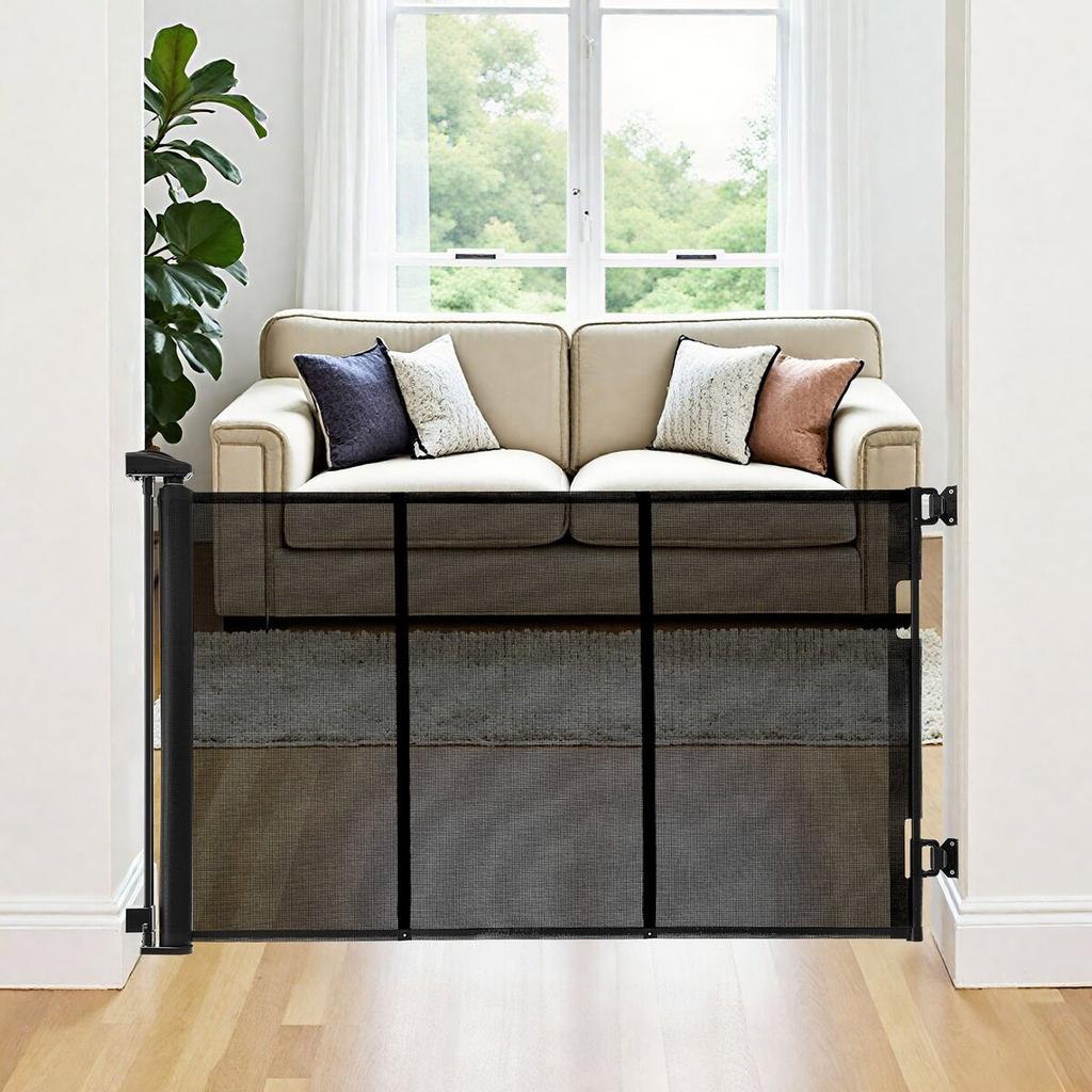 Retractable Baby Gate, Extends To 3100 Mm Extra Wide, 795 Mm Tall, with Reinforced Fiberglass Strips, Avoids Crawling Through, Mesh Dog Gate for