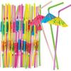 Hawaiian Party Decoration Set: 3D Honeycomb Fruit Straws, Umbrella Picks, and Flamingo Picks