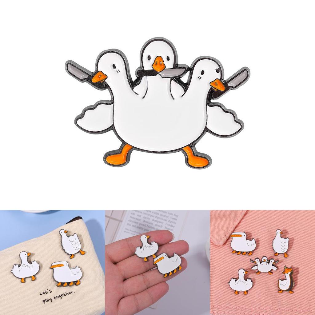 Unique Stylish Duck Brooch Three Headed Design Fun Goose Metal Pin For Clothing