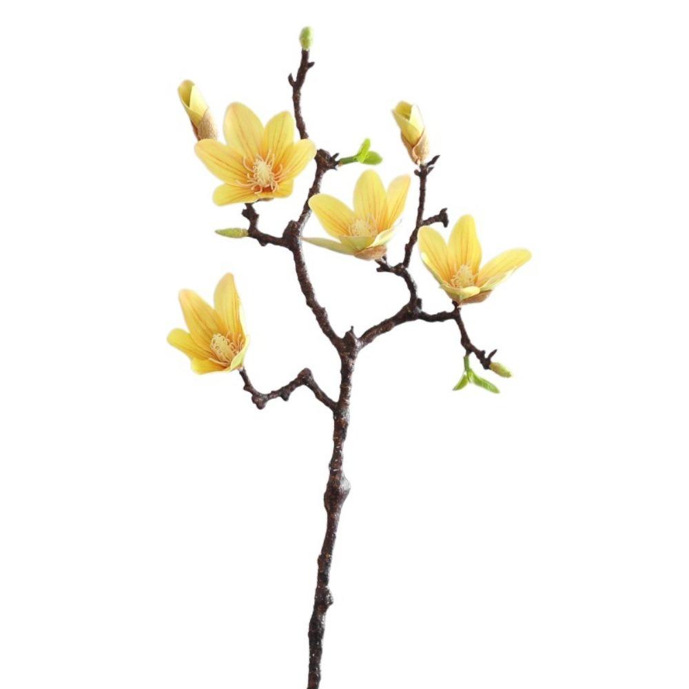 

Silk Material Artificial Magnolia Flower 60cm Length 6 Heads Design Faux Flower Realistic Look Touch Feeling жовтий