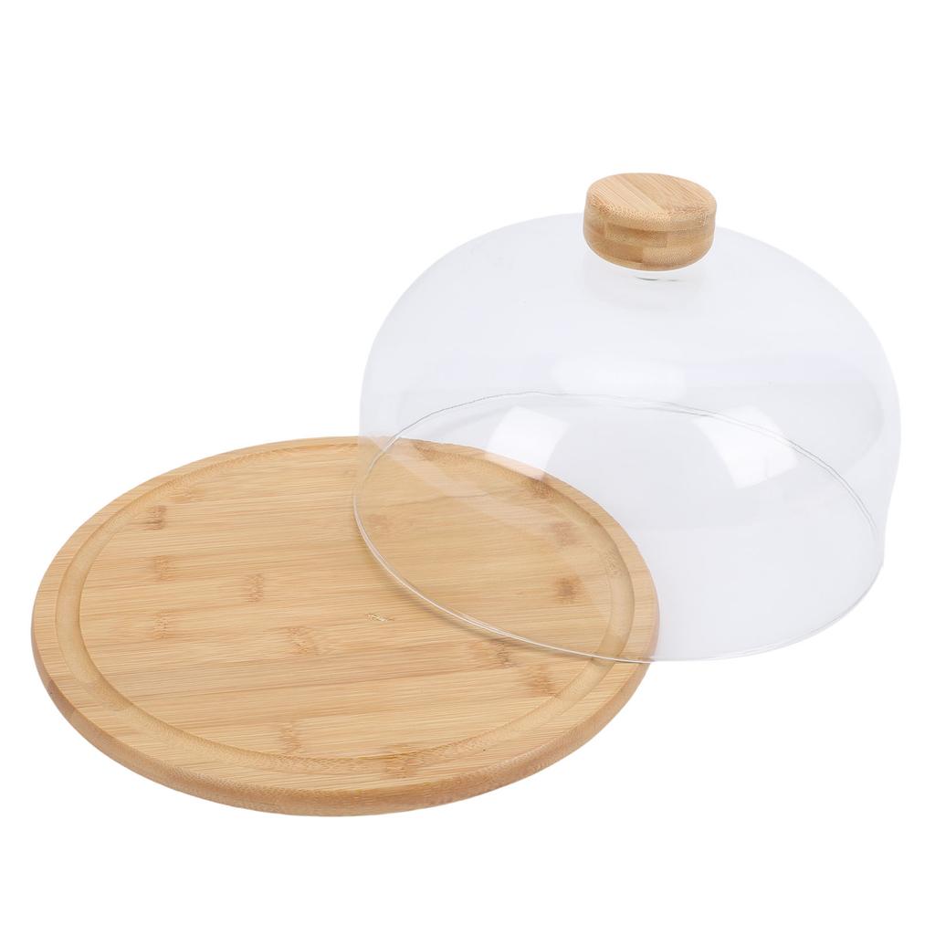 11 Inch Wood Cake Stand with Glass Dome Lid Covered Round Serving Platter Tray for Fruit Pies Cheese Deserts Appetizers