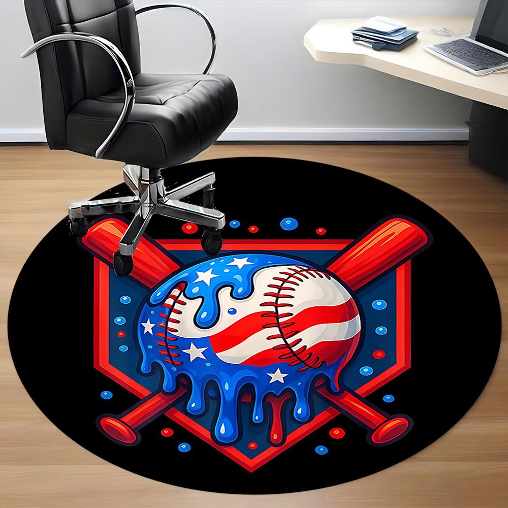 1PC Baseball Stars Office Round Area Rug, Indoor Mat Suitable ForOffice, Under Office Chairs Bedroom Living Room Home Decor, Room Deco, D036