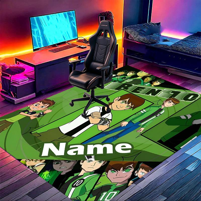 Custom Name Personalized Ben 10 Cartoon Print Carpet, Versatile Home Decor Rug, for Playroom, Apartment, Balcony, Entryway, Hallway Gift