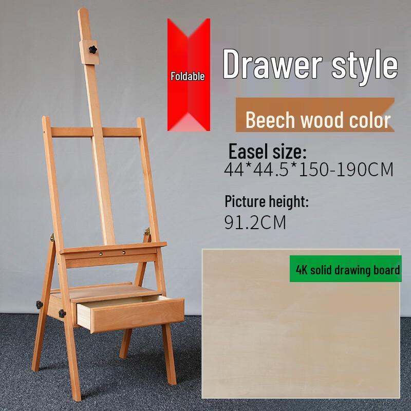 Handun Foldable Beechwood Easel with Drawer & 4K Drawing Board