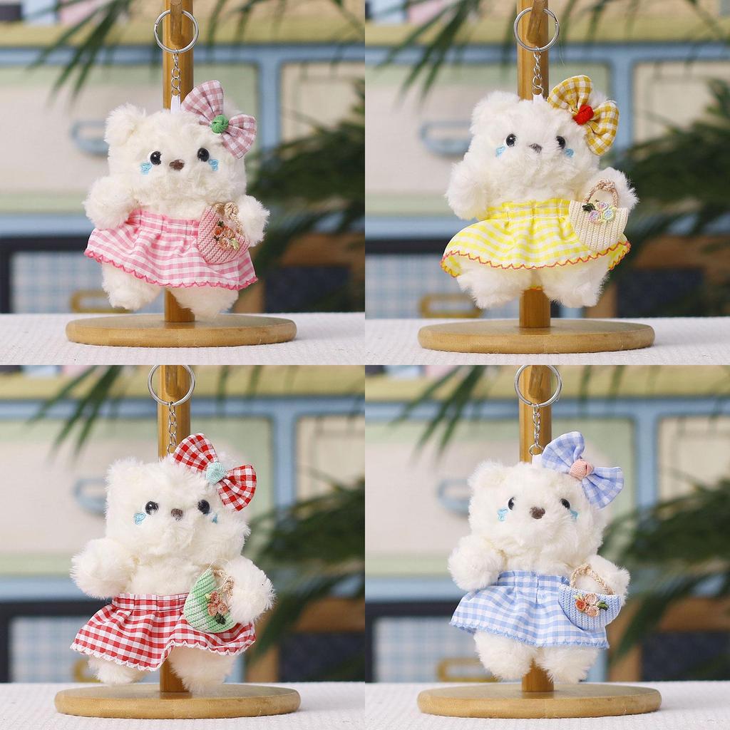 Plush Bear Keychain With Cute Tartan Dress For Gift Gift For All Ages