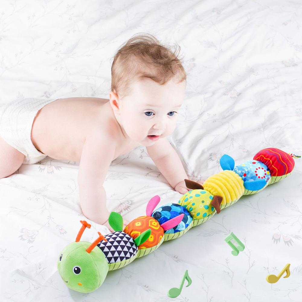 Soft Baby Musical Caterpillar Toys Plush Rattle Toy for 0-12 Months Infants for Tummy Time зелёный