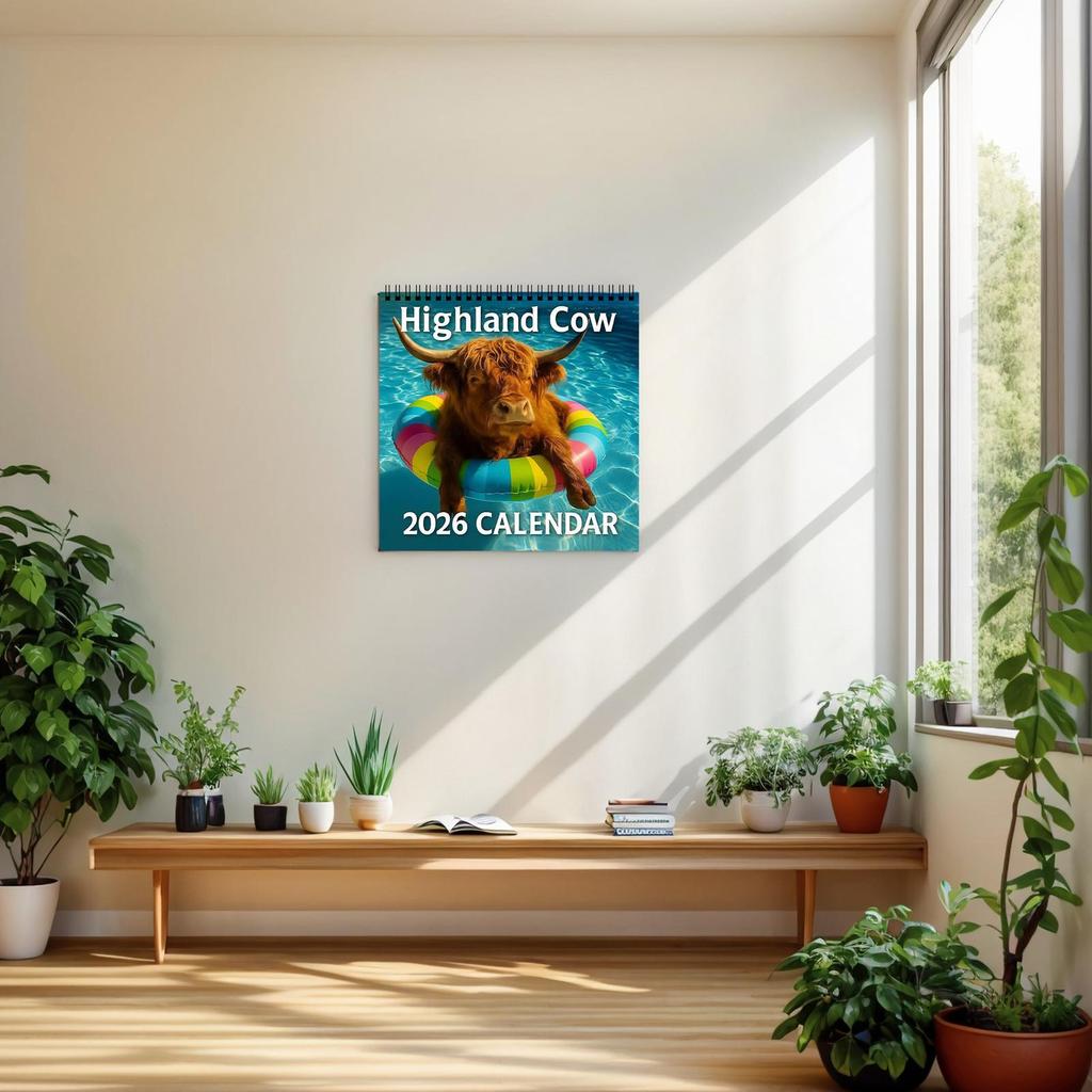 2026 Wall Calendar Highland Cow Calendar 2026 Wall Decorations Jan-Dec Thick Paper Monthly Planner Highland Cattle Wall Calendar
