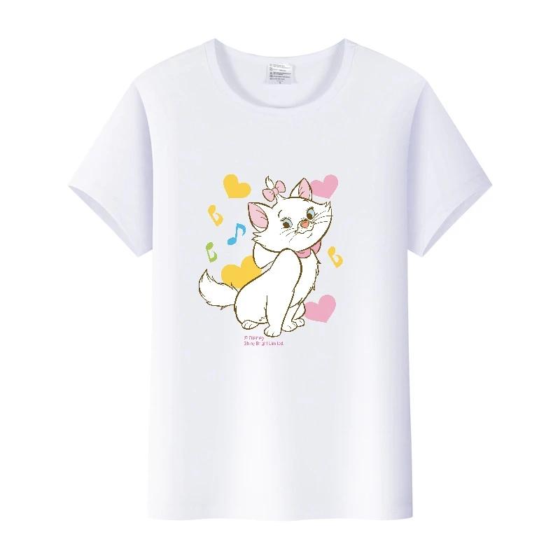 Kpop Fashion Disney Marie Cat Cartoon Love Woman Tees 2023 Summer Tops Short Sleeve Girl T-Shirts Oversized Clothes Mens Blouses