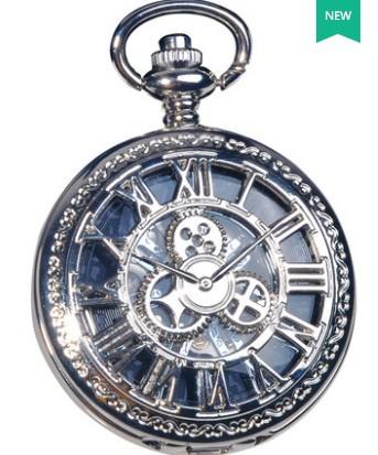 Gear Parts Roman Character Hollow Pocket Watch, Large Classical Mechanical Parts Silver Mechanical Pocket Watch Movement