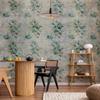 Fotobehang - Mintkleurige Tinten - Groene Boeketten Van Bladeren Op Een Achtergrond Met Retro Patroon
