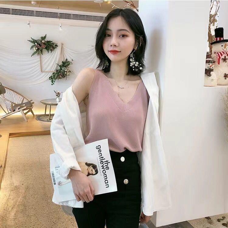 Knitted Sleeveless V Neck Vest Women's Turtleneck Short Loose Versatile Knitted Bottoming Shirt