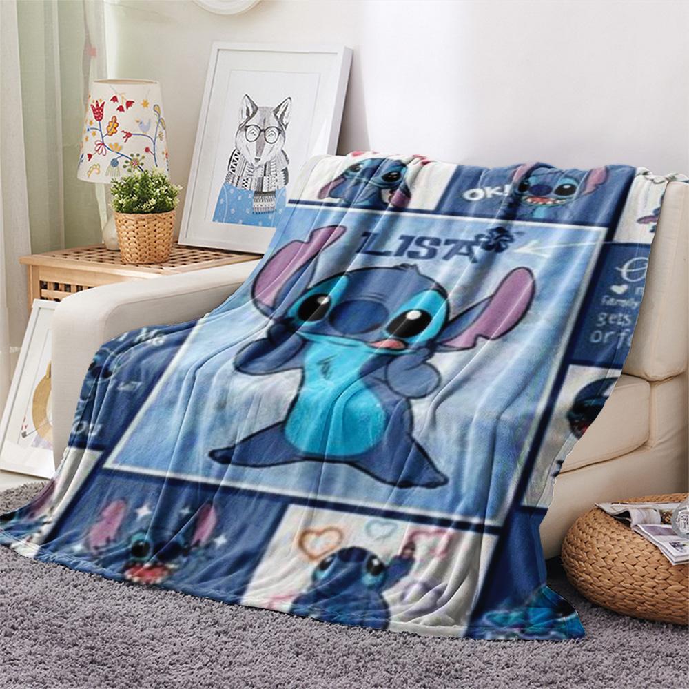 Lilo Sitting On Stitch Head Flower Crown Sunset Beach Print Flannel Blanket Soft Warm Throw Blanket For Home Sofa Bedroom Gift