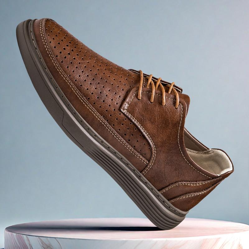 Fashion Men Oxfords Leather Shoes Lace Up British Style Mens Casual Shoes Brand Summer Punching Leather Breathable Moccasins Size 36-48