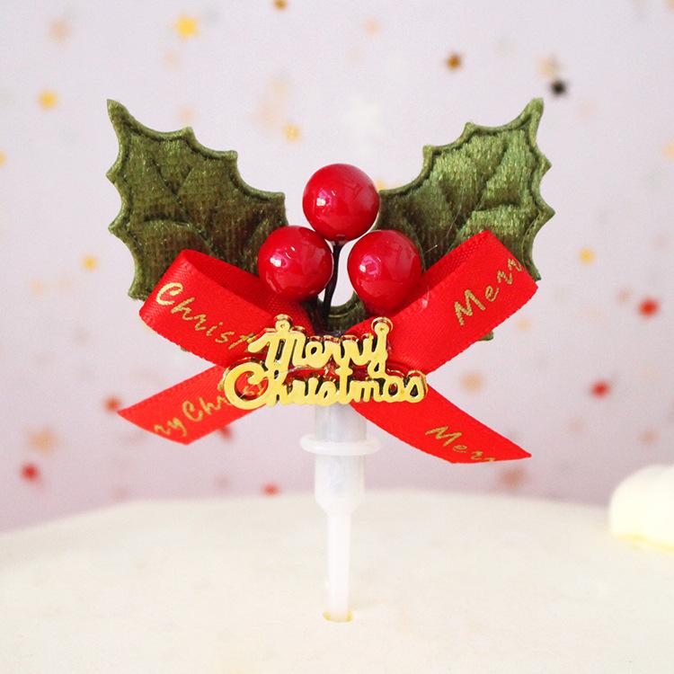 10pcs Christmas Cake Decoration Card Grass Circle Leaves Sika Deer Christmas Tree Gift Package Birthday Baking Dessert Counter Flag