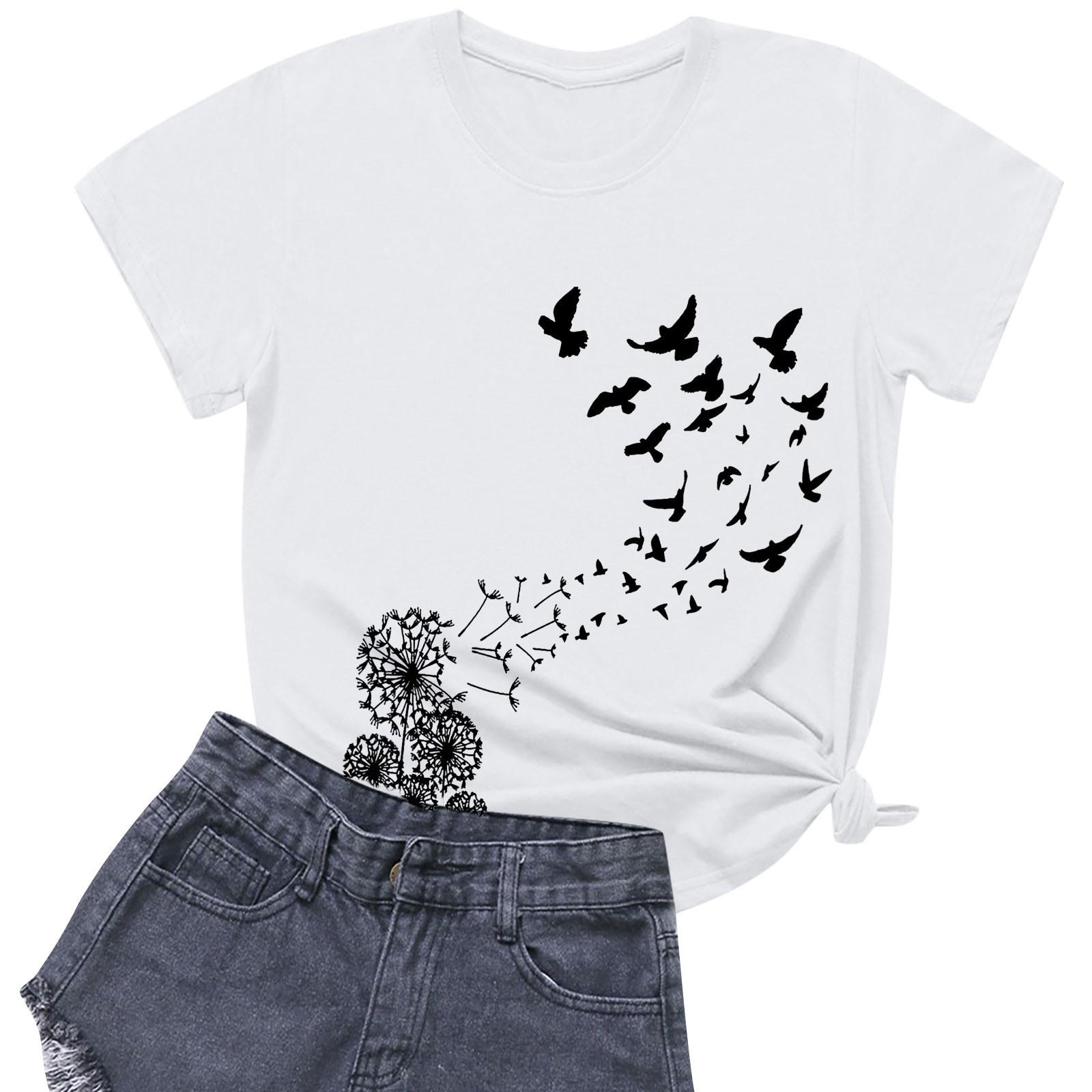 

Женская повседневная футболка с круглым вырезом и короткими рукавами с принтом L чёрный