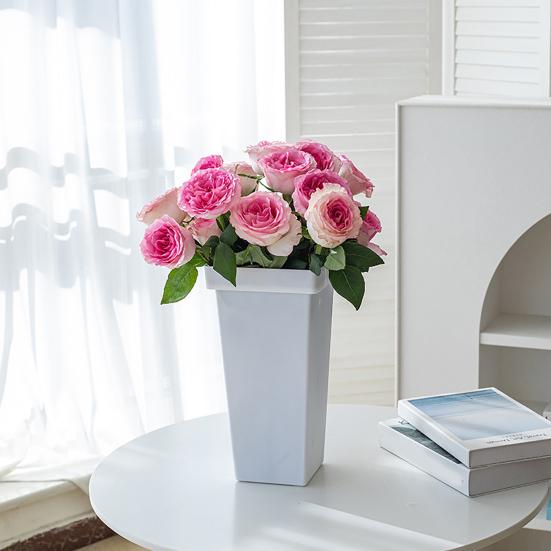 Tall Flower Bucket Modern Plastic Vase Elegant Square Bucket for Cut Flowers Floral Arrangement Home Wedding Party Table Centerpiece