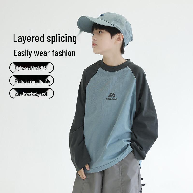 Panda Yuanyuan Spring 2025 Boys' Heavyweight Raglan Sleeve Cotton T-Shirt