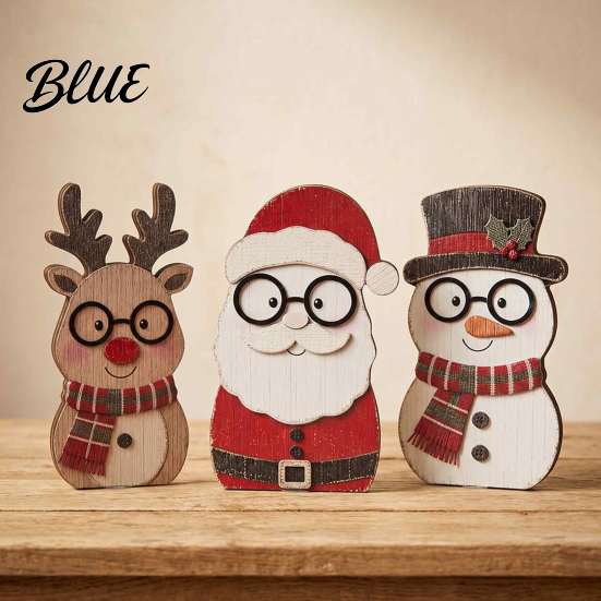Small Wood Christmas Rustic Farmhouse Decor Cute Cat Tabletop Ornaments Wooden Kitty Figurine Creative Stocking