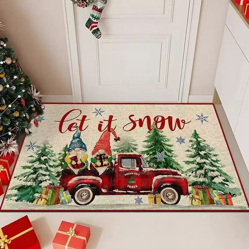 Festive Christmas Gnome Welcome Doormat Seasonal Charms, Durable Polyester Holiday Mat for Winter Home Decor , Christmas Decorations