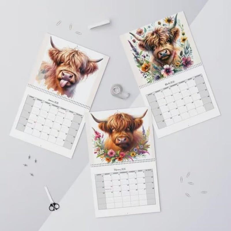 Highland Cow Calendar 2026 Monthly Planner Scottish Wall Art Decor for Farmhouse