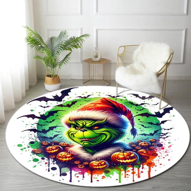 1pc Grinch Round carpet Painted Printed circular carpet, home door mat, outdoor travel protection carpet
