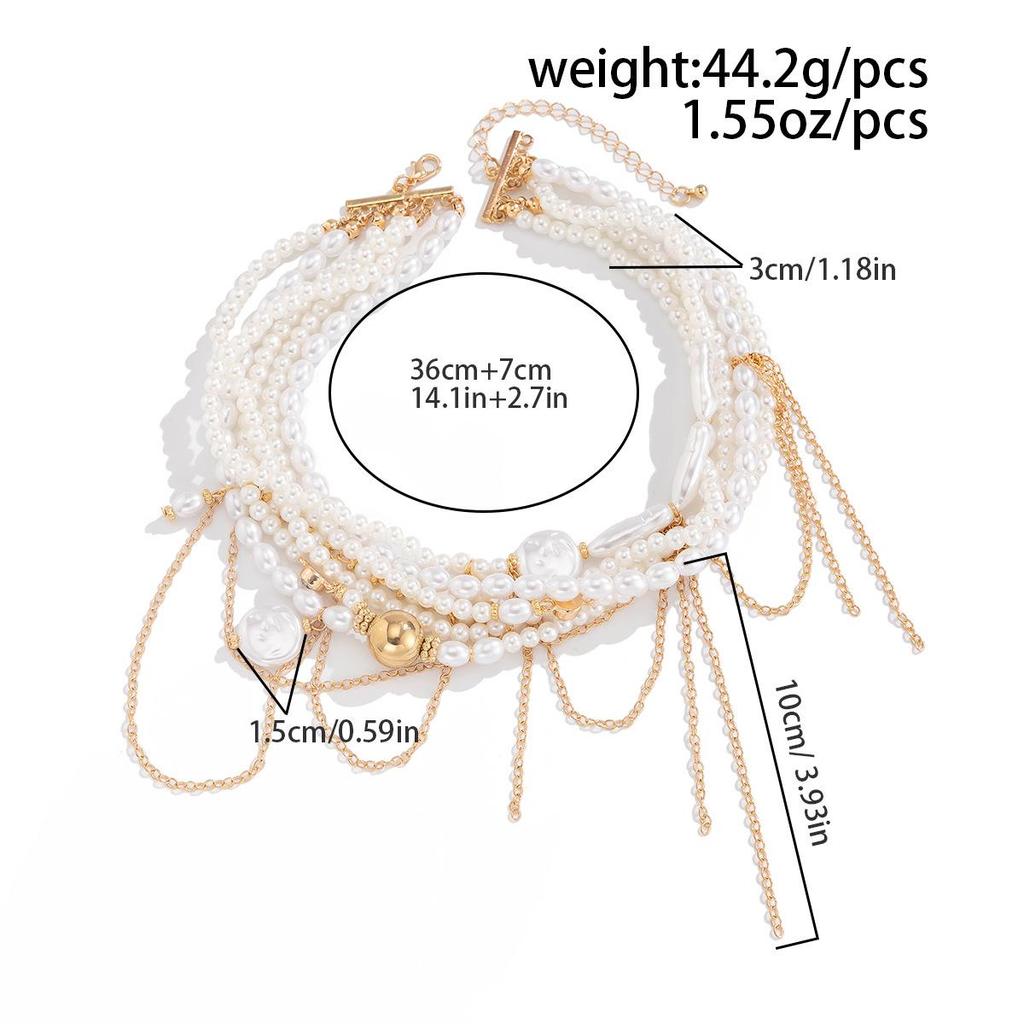 Luxury Pearl Beaded Multi-Layer Tassel Necklace with Alloy Chain