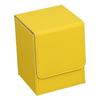 Yellow trading card deck box with sleeves, 7.3x8x10.3cm