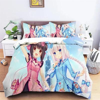 Anime Nekopara Copripiumino Ragazza Sexy Set Biancheria da Letto Piumino Copripiumino Morbido e Federe Singolo Matrimoniale Queen King