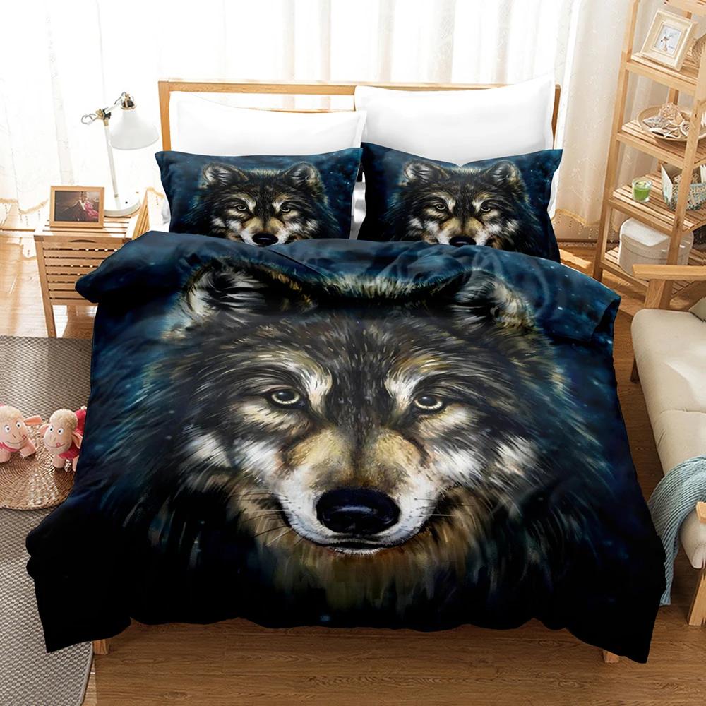 Wolf Duvet Cover Safari Animals Wolf Family Pattern Printed Cover Woodland Forest For Bedroom Decorations For Kid Women Men Gift